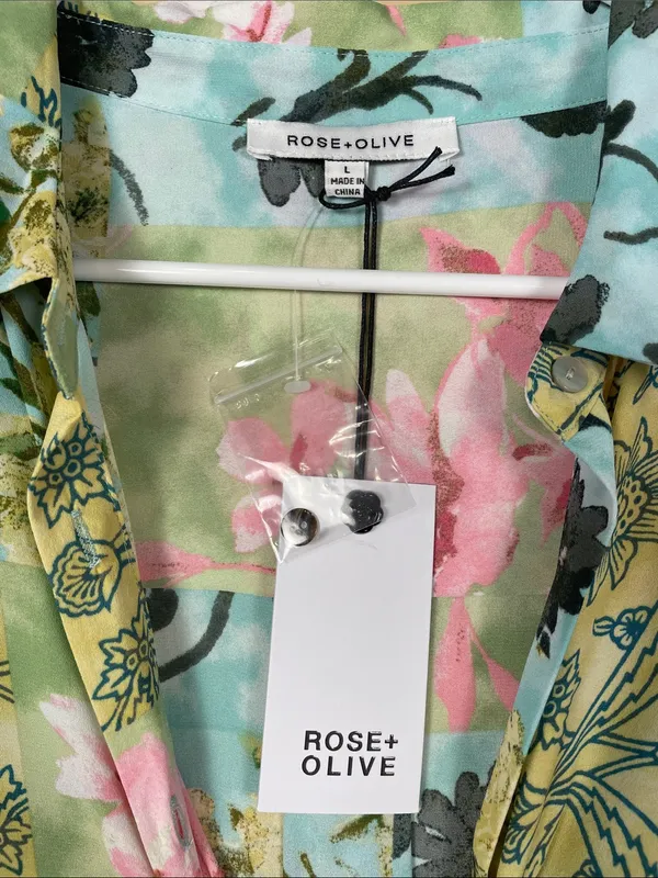 NWT Rose & Olive Women’s Floral Print Patchwork Silky LS Button-Up Blouse - Image 7