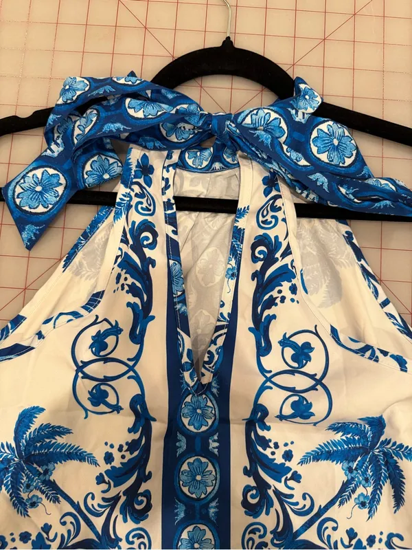 Amazon Blue & White Halter Mini Dress - Image 5