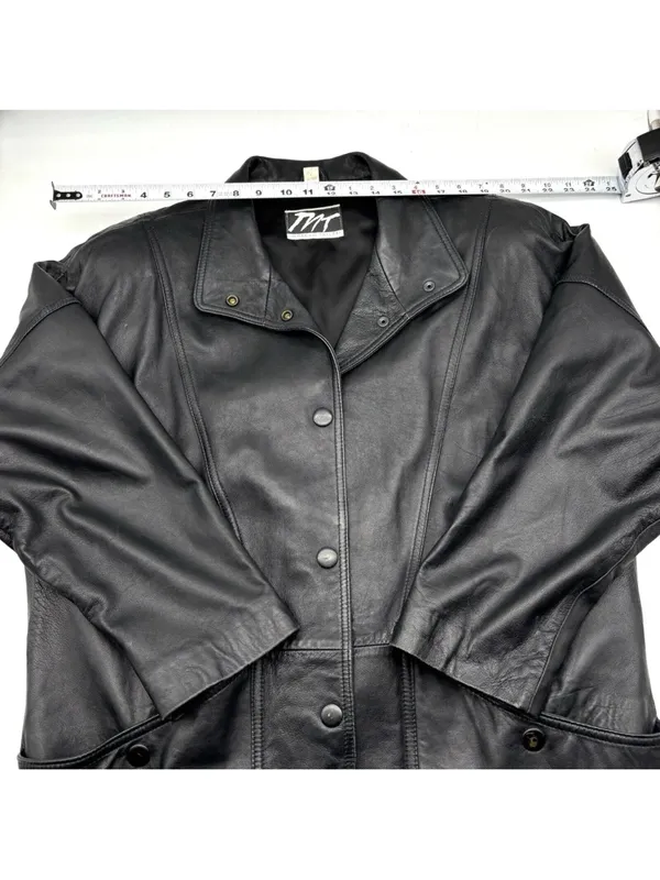 Vintage 90s Morgan Taylor Black Genuine Leather Button Down Jacket Size Women L - Image 6