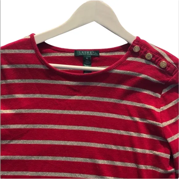 Ralph Lauren Red and Gold Striped Top Size‎ XL - Image 2