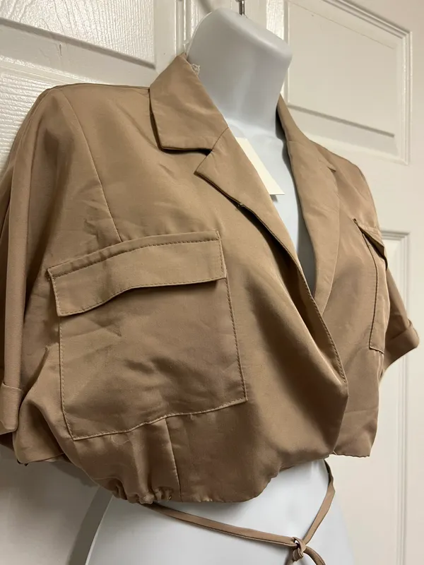 Khaki Utility Crop Shirt - Image 6