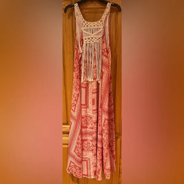 ZARA Macrame Bohemian Festival Lightweight Lined‎ Maxi Dress Size Medium / Large - Image 7