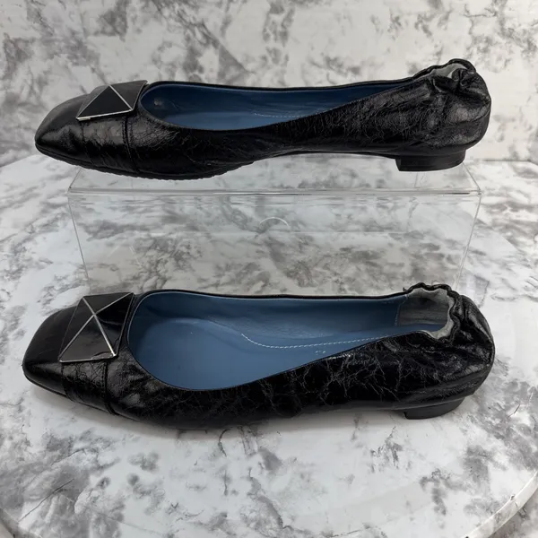 Biala Black Leather Square Toe Ballet Flats Size 8 Made in Italy - Image 5