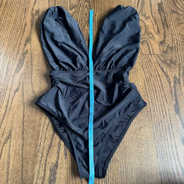 Cupshe Womens Solid Black One Piece Deep V High Cut Leg Swim Suit Size Small - Image 6