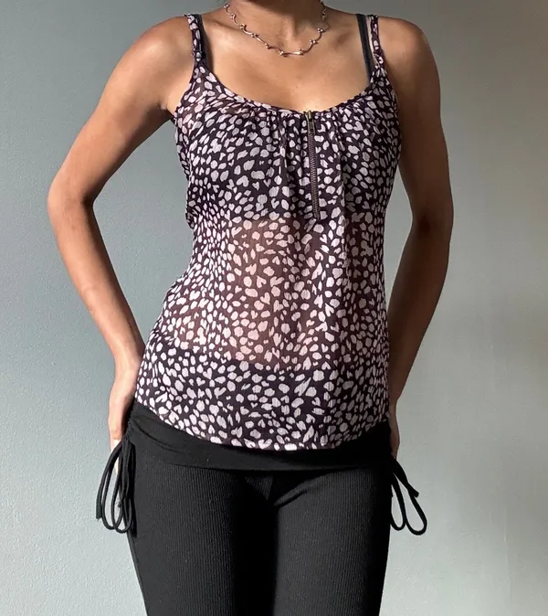 Mimi Chica Maroon Baby Doll Y2k Leapord Print Top - Image 4