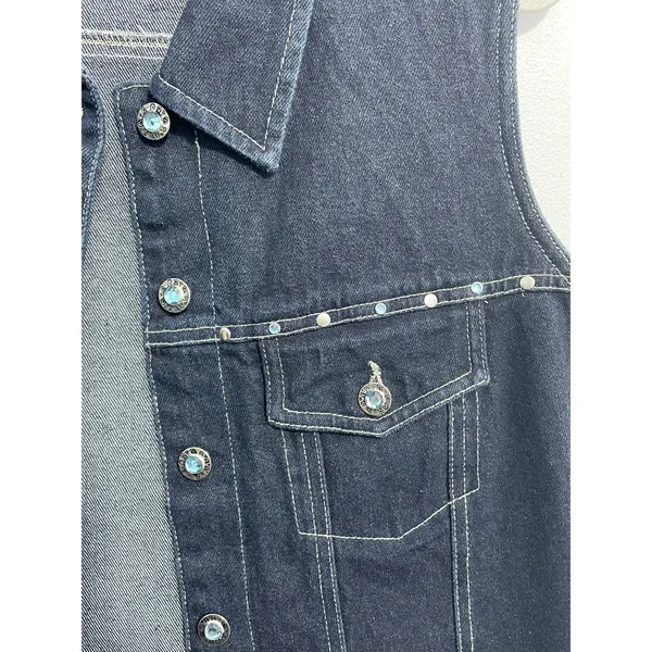 Y2K Faded Glory Denim Vest Large Rhinestones Western Rockabilly Rodeo 90s - Image 3