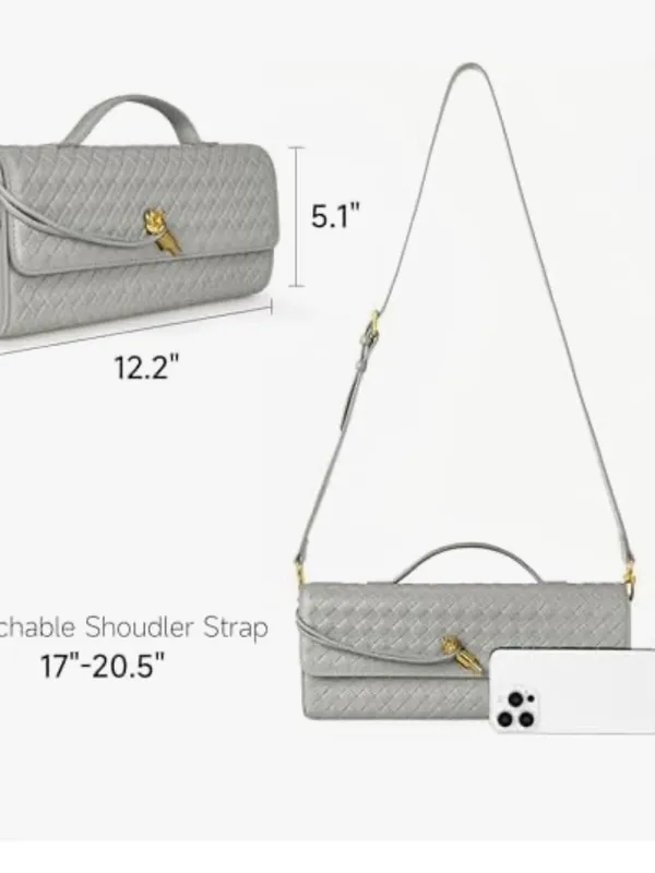 Woven Leather Top-Handle Clutch in Light Gray - Image 7