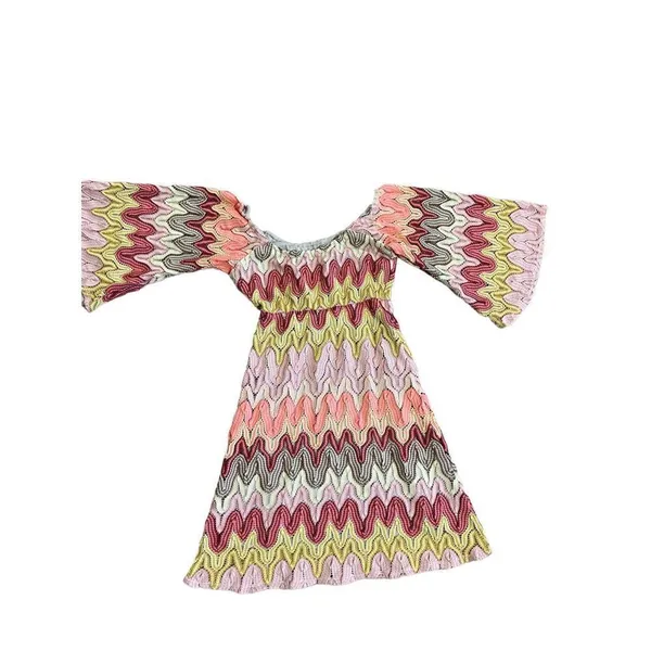 Judith March multicolor textured bell sleeve‎ dress hippie boho sz S - Image 10