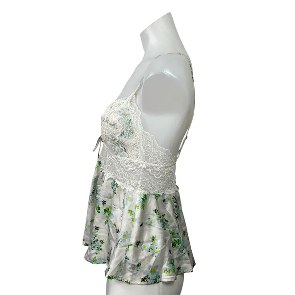 Victoria's Secret Green Floral Lace Sleeveless Cami Tank Peplum Blouse Top M - Image 2