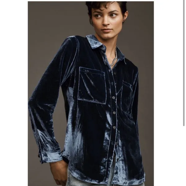 Anthropologie Hadley Relaxed Buttondown Shirt navy xs - Image 2