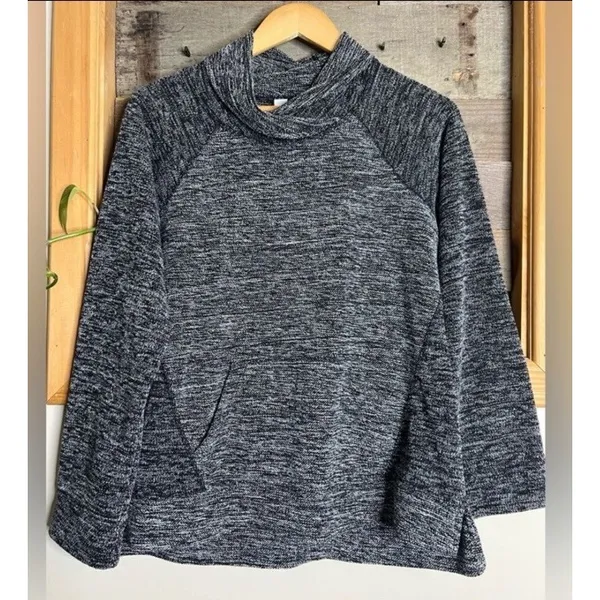 L L Bean Shawl Collar Sweater Womens Large P Gray Marled Pullover Pockets Soft - Image 2