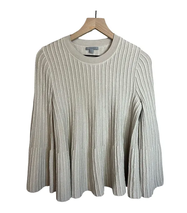 COS Bell Sleeve Neutral Wool Blend Textured Swing Sweater - Image 2