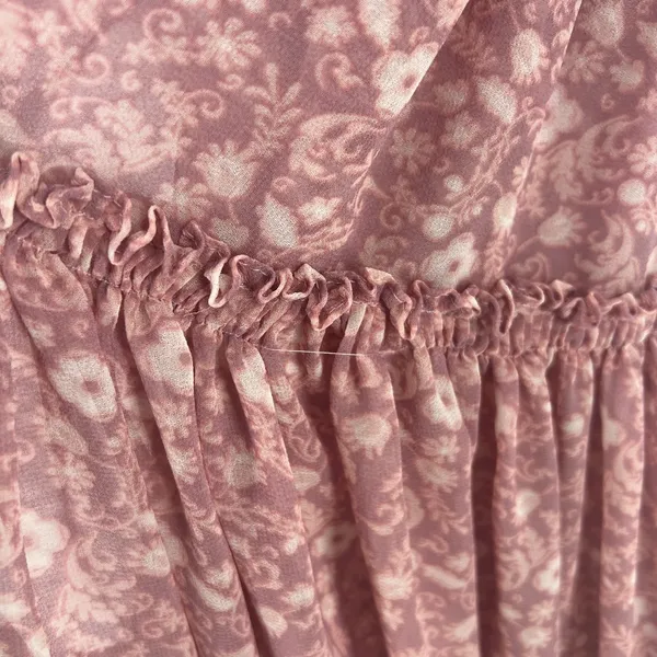 Misa Los Angeles Tiered A Line Mini Dress Womens Small Dusty Rose Floral Smocked - Image 5