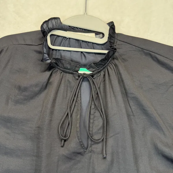 Mustard Seed Ruffle Sleeve Blouse Tie Neck‎ Top Flowy Black Small - Image 4