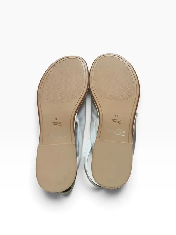 Zara white leather mesh minimalist Slingback flats round toe size 39 - Image 6