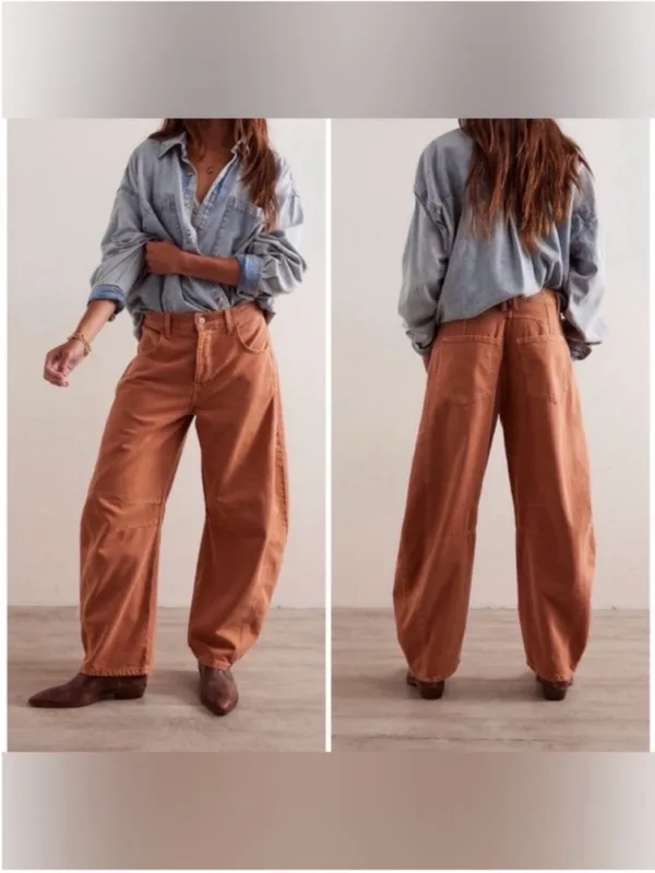 NWT Free People We The Free Good Luck Mid-Rise Barrel Jeans - ginger root - 32 - Image 2