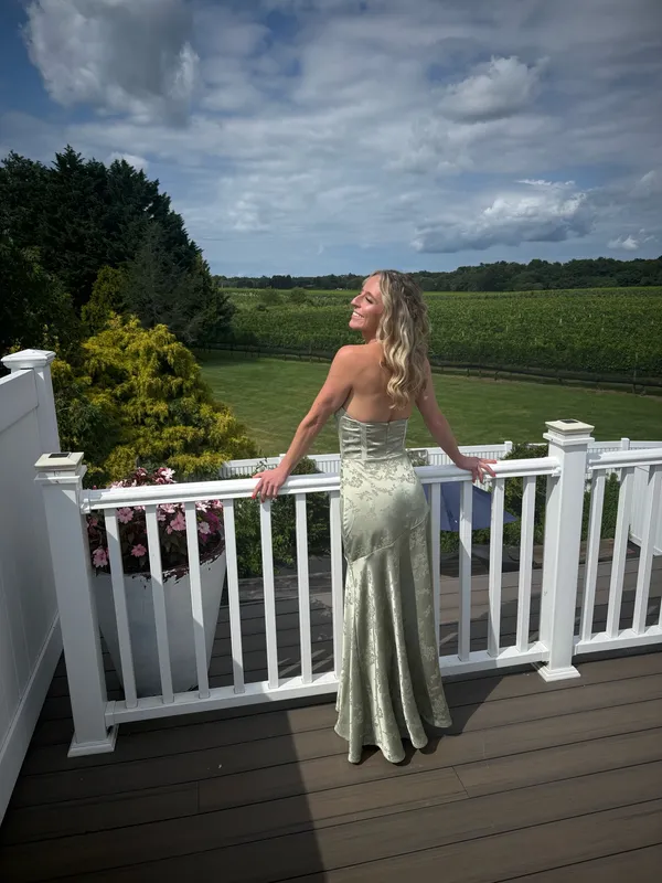 Park & Fifth Delaney Dress True Sage Jacquard Green Bridesmaid Gown XXS - Image 2