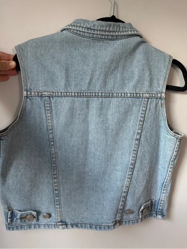 VTG Y2K SHE SAID Denim Vest Jacket Light Blue Light Wash Barn Vest Cotton L - Image 9