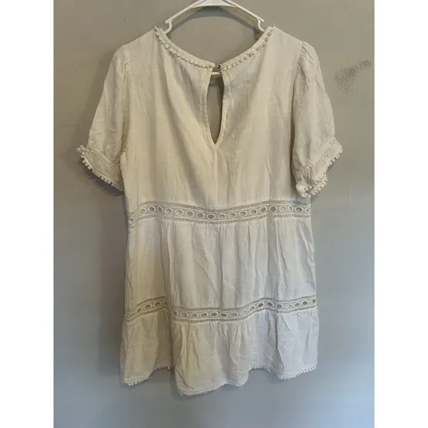 Show Me Your Mumu White Hera Mini Dress Size Large Boho Beachy Trim Detail Chic - Image 3