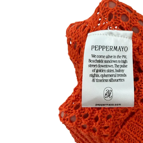 Peppermayo Sunriser Crochet Mini Dress Red Orange Cutout Ring Long Sleeve S/M - Image 7