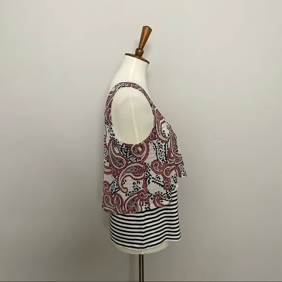 Anthropologie Meadow Rue Top Sleeveless Mixed Media Layered Striped Paisley Red - Image 3