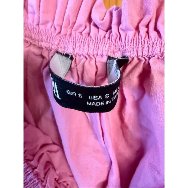 Zara Poplin Pink Off The Shoulder Puff Sleeve Crop Top Shirt Size Small (7136) - Image 2