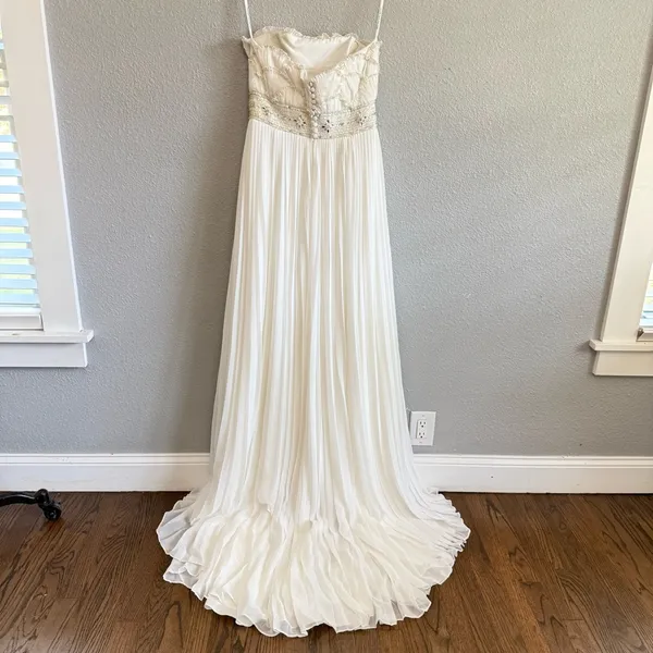 Jasmine Couture Strapless‎ Wedding Dress Pleated Skirt Size 8 Sequins Beaded - Image 4