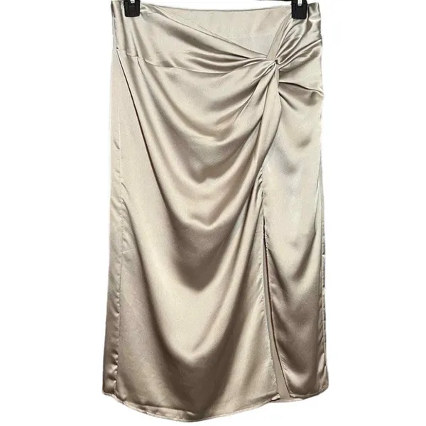 Abercrombie 74- NWT Knotted Elevated Satin Midi Skirt sz XL GOLDEN TONE - Image 6