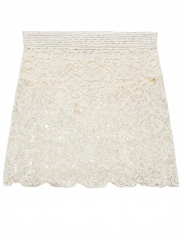 Mango Crochet Floral Mini-Skirt NWT Off White Small - Image 2