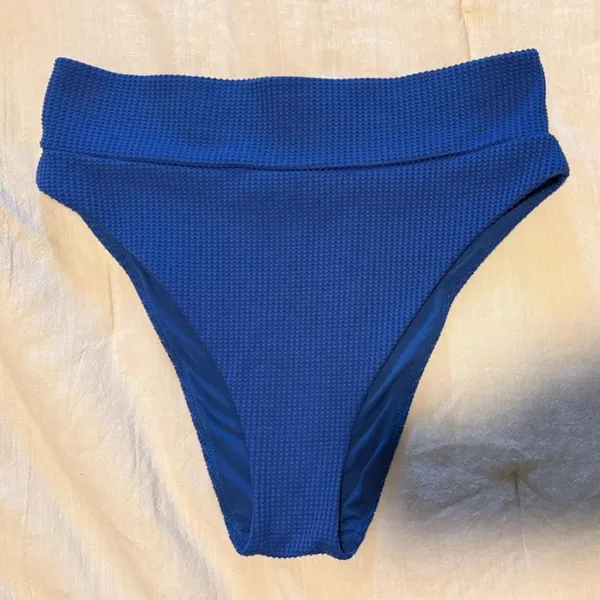 Aerie LG cheeky cut high waisted Blue ribbed swimsuit bottoms summer swim - Image 3