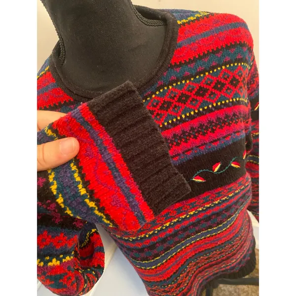 Vintage Fair Isle Roll Neck Geometric Knit Crew Neck Pullover Sweater Ribbed - Image 3