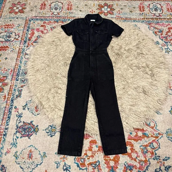 GOOD AMERICAN Black Utility Denim Jumpsuit Size Small - Image 2