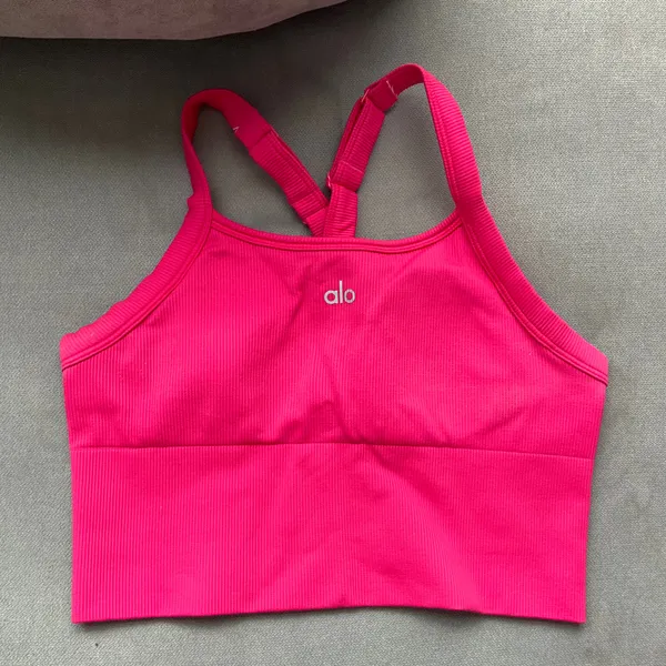 Alo Yoga Seamless Ribbed Favorite Bra Tank Pink Summer Crush S - Image 2