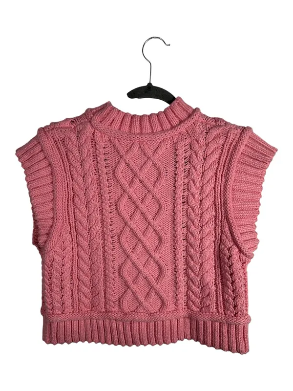 ZARA Pink Cable Knit Sweater Vest‎ Womens S Cropped Chunky Knit Sleeveless Top - Image 3