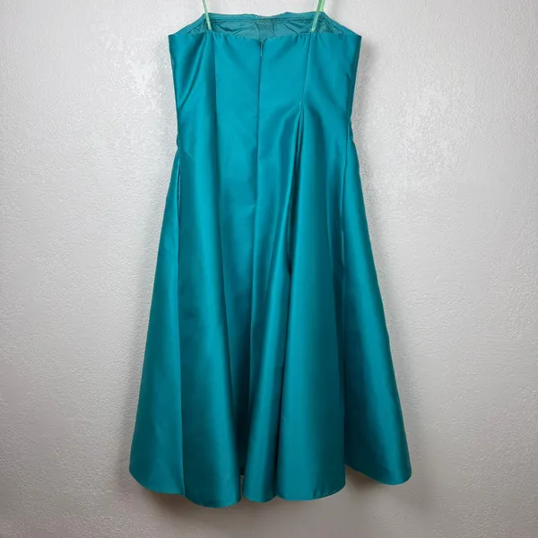 Adrianna Papell Teal Strapless Pleated Midi Dress Evening Formal‎ - Image 3