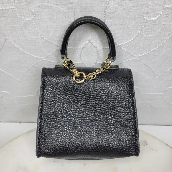 Vintage Italian Mini Black Leather Top Handle Bag Gold Buckle Made in Italy - Image 5