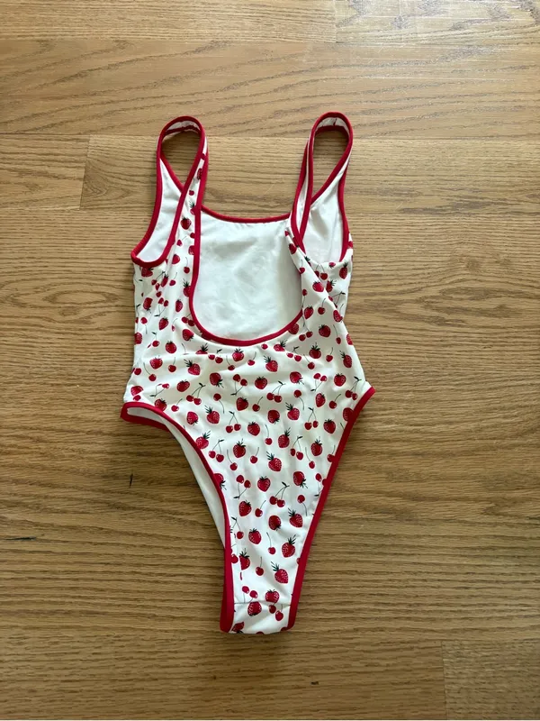Frankie's Bikinis White One-Piece with Red Strawberry Print - Image 2