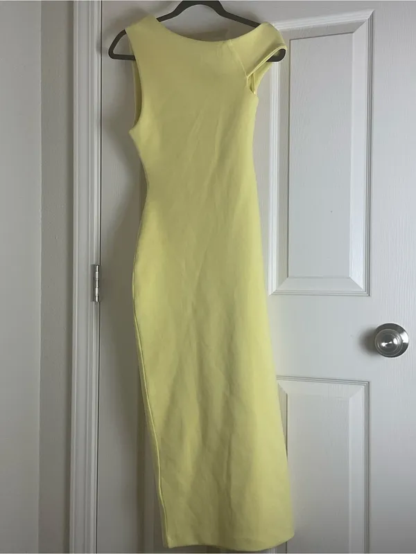 NWT ZARA Pale Yellow Asymmetric Ruched Midi Dress - Size Small - Image 8