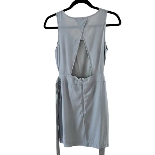 YA Los Angeles Cotton Silk Open Back Pleated Mini Dress Blue Small - Image 3