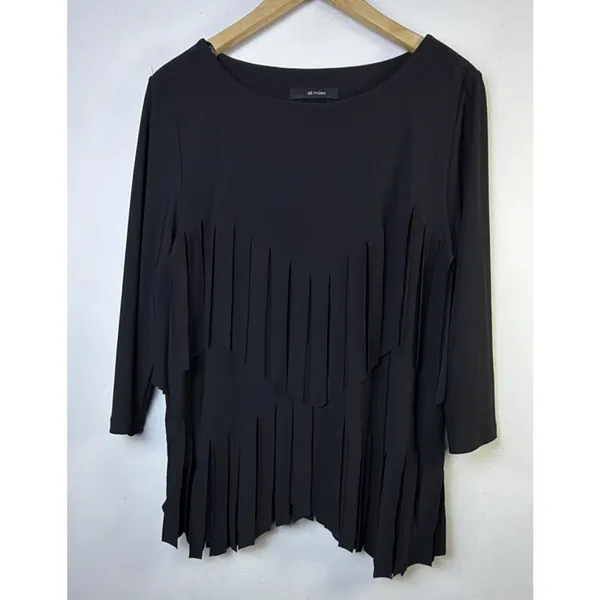 Ali Miles Black Fringe Blouse large whimsygoth western bohemian hippy festival - Image 3