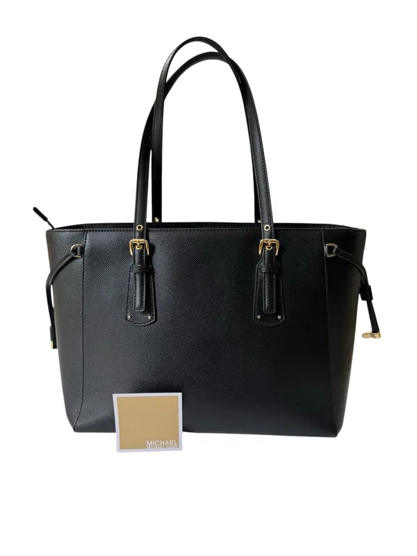 Michael Michael Kors Voyager Medium Crossgrain Leather Tote Bag Black - Image 2