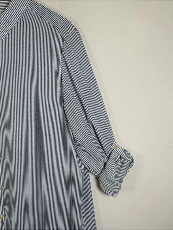 LOFT Women XL Blue White Striped Button Down Shirt Roll Tab Coastal Oversized - Image 5
