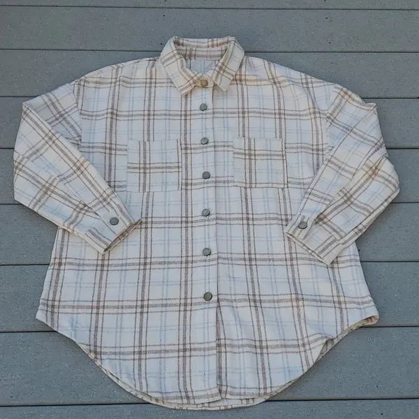 Plaid Flannel Shacket | Plaid Flannel Shirt Jacket Size L - Image 5