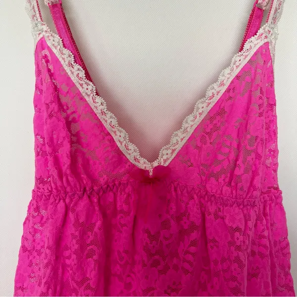 Victoria's Secret Lace Babydoll Size Small Hot Pink Lace Nightie Slip Cami - Image 9