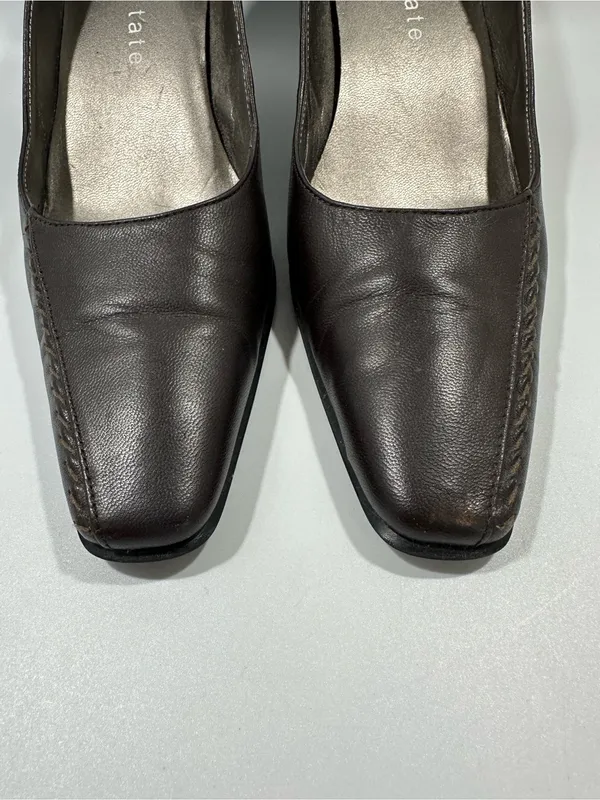 David Tate Brown Leather Square Toe Pumps Heels Women’s 7.5 SS Super Slim - Image 7