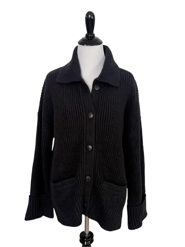 Abercrombie & Fitch Button-Up Collared Cardigan Black Size Small - Image 2