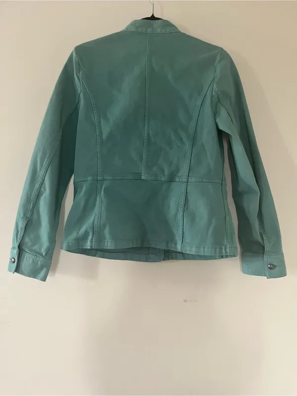 Talbots Peplum Utility Button Up Jacket Small Teal 100% Cotton Military Style - Image 5