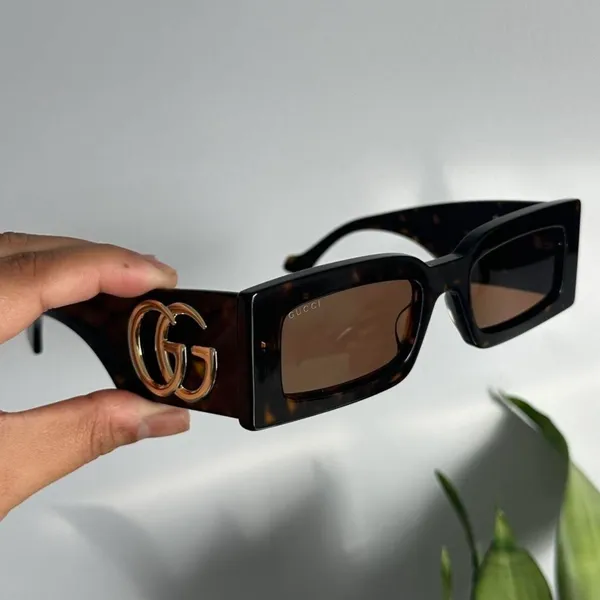 Gucci Brown Tortoiseshell Rectangle Sunglasses GG1425S 002 - Image 5
