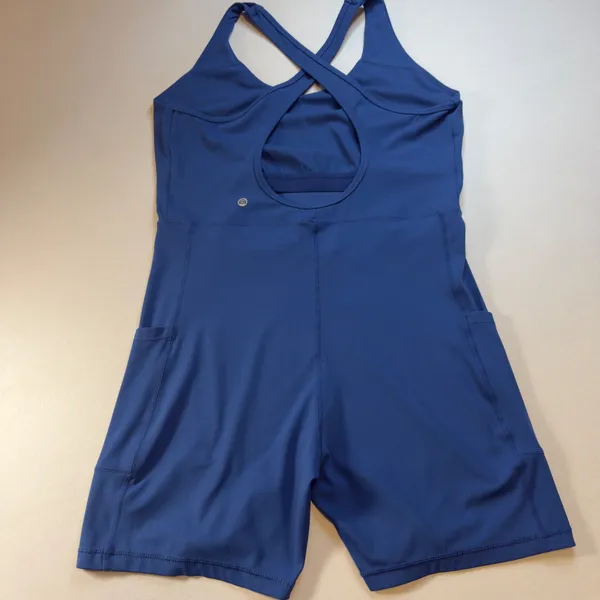 Enerbloom Blue Active Romper Cross Back Athletic Bodysuit w/Pockets XL Exercise - Image 3