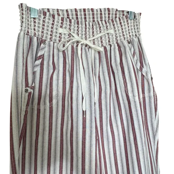 Ci Sono Linen Wide Leg Striped Pants Large Smocked Waist‎ Coastal Nautical Beachy Summer - Image 2